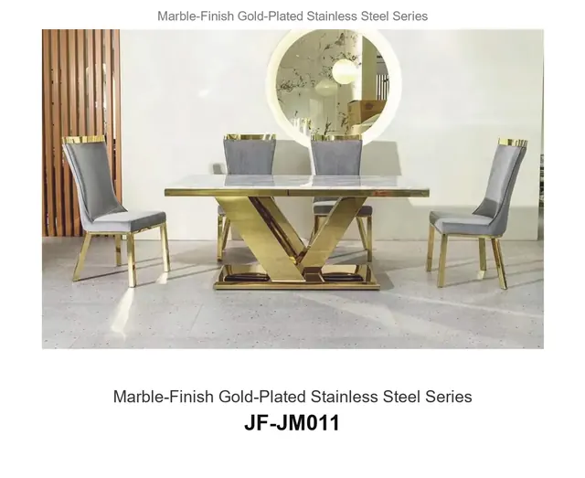 Marble Finish Gold Plated Stainless Steel Series · JF-JM011 · Marble & Gold Stainless Steel – FurnitureDirect